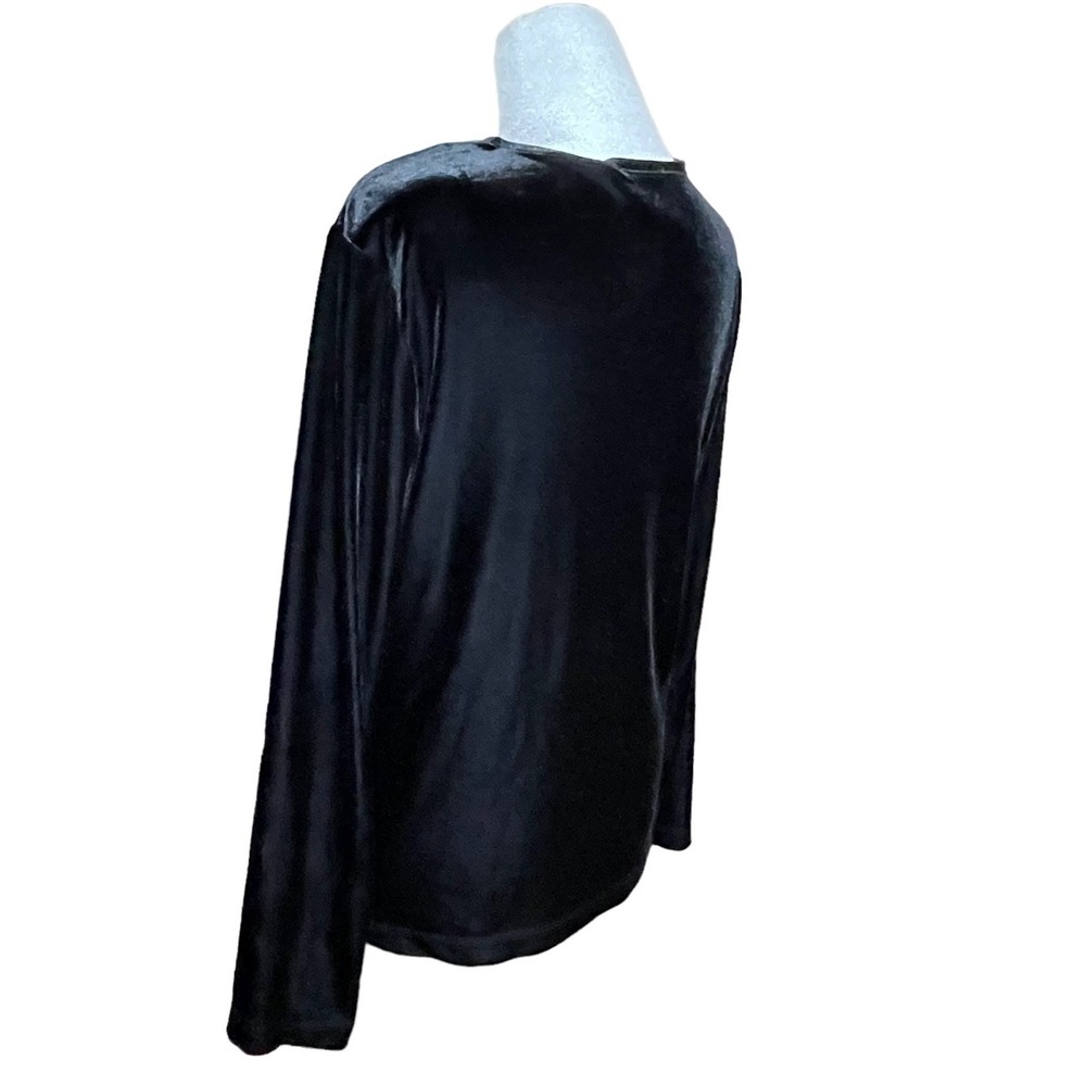 Vintage 90s Velvet Velour Cardigan Women L Black Goth Witchy Y2K Open Front Dark - Picture 6 of 13